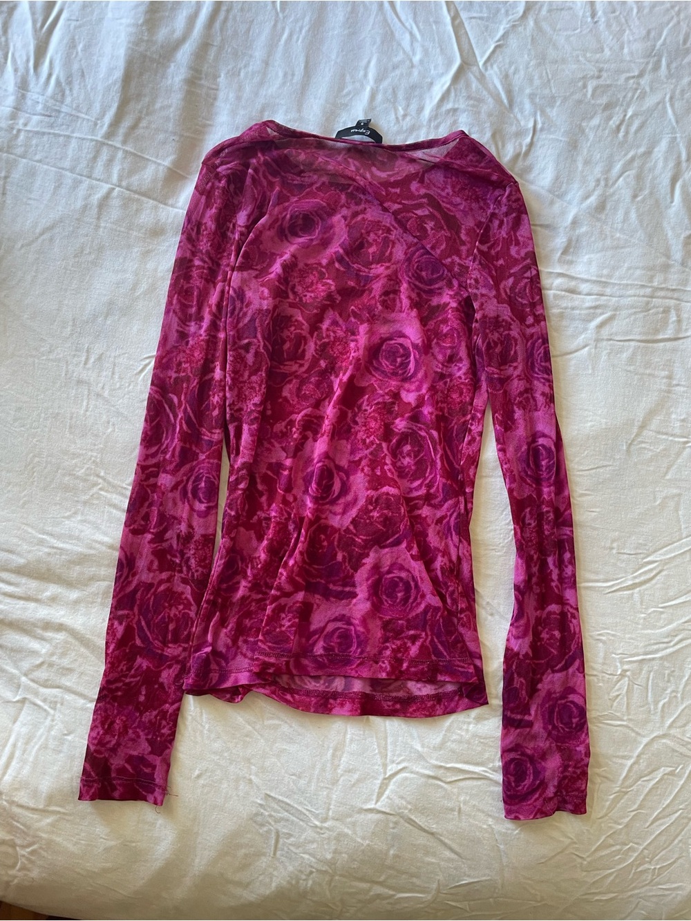 Express Long Sleeve Velvet Floral Top - Deep Pink